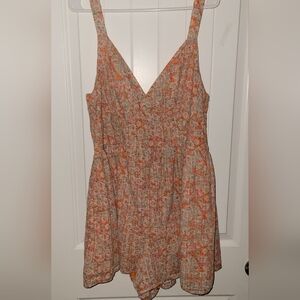American Eagle Outfitters Floral Jumpsuit - Orange and Cream
